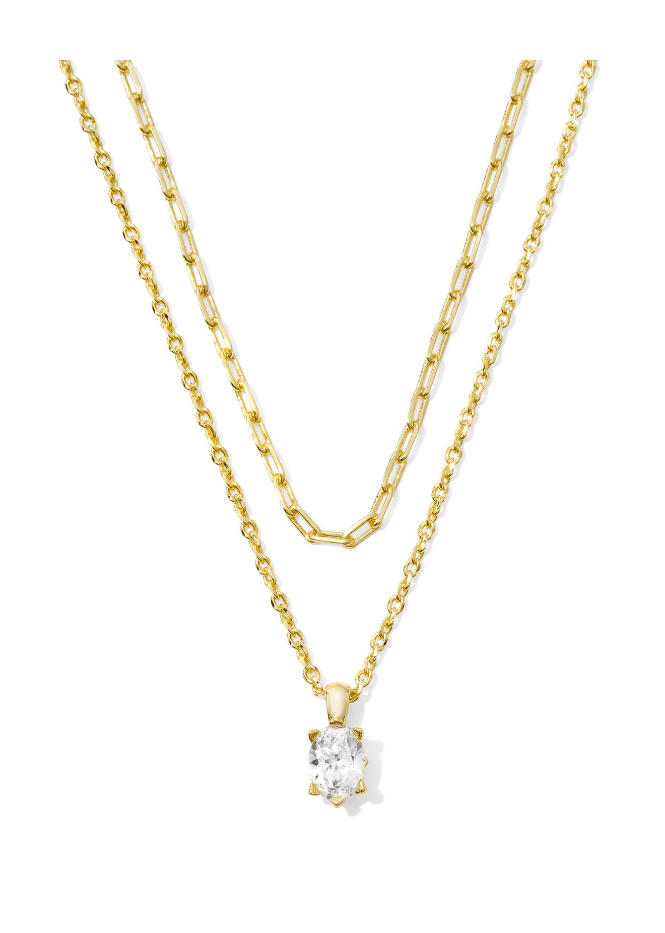 Cailin White Crystal Multi Strand Gold Necklace