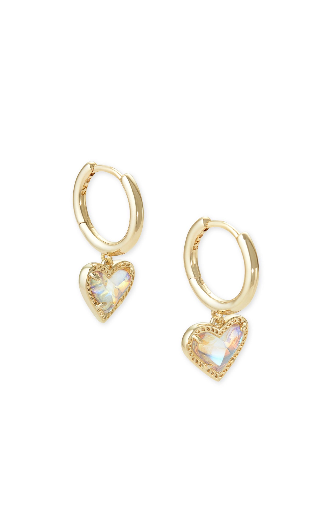 Ari Heart Dichroic Glass Gold Huggie Earrings