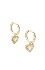 Ari Heart Dichroic Glass Gold Huggie Earrings