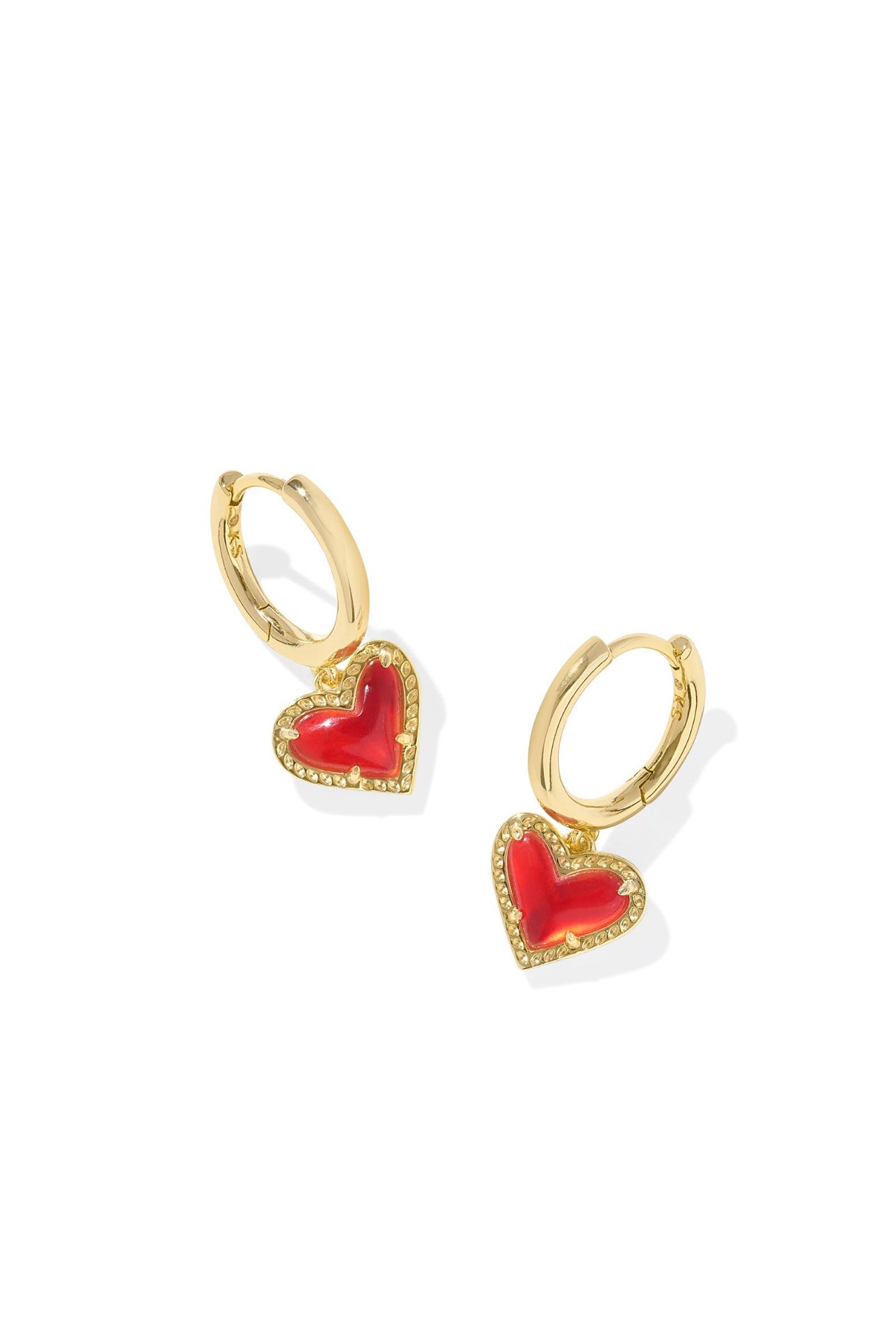 Ari Red Illusion Heart Gold Huggie Earrings