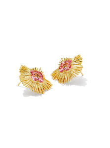 Dira Pink Crystal Gold Statement Stud Earrings
