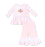 Load image into Gallery viewer, Angel Dear Football Dot &amp; Stripe Peplum Top &amp; Bells

