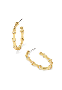 Maura White Crystal Bamboo Gold Hoop Earrings