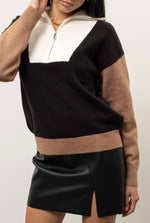 Load image into Gallery viewer, Don&#39;t Let Me Go Black &amp; Mocha Colorblock Quarter Zip Pullover

