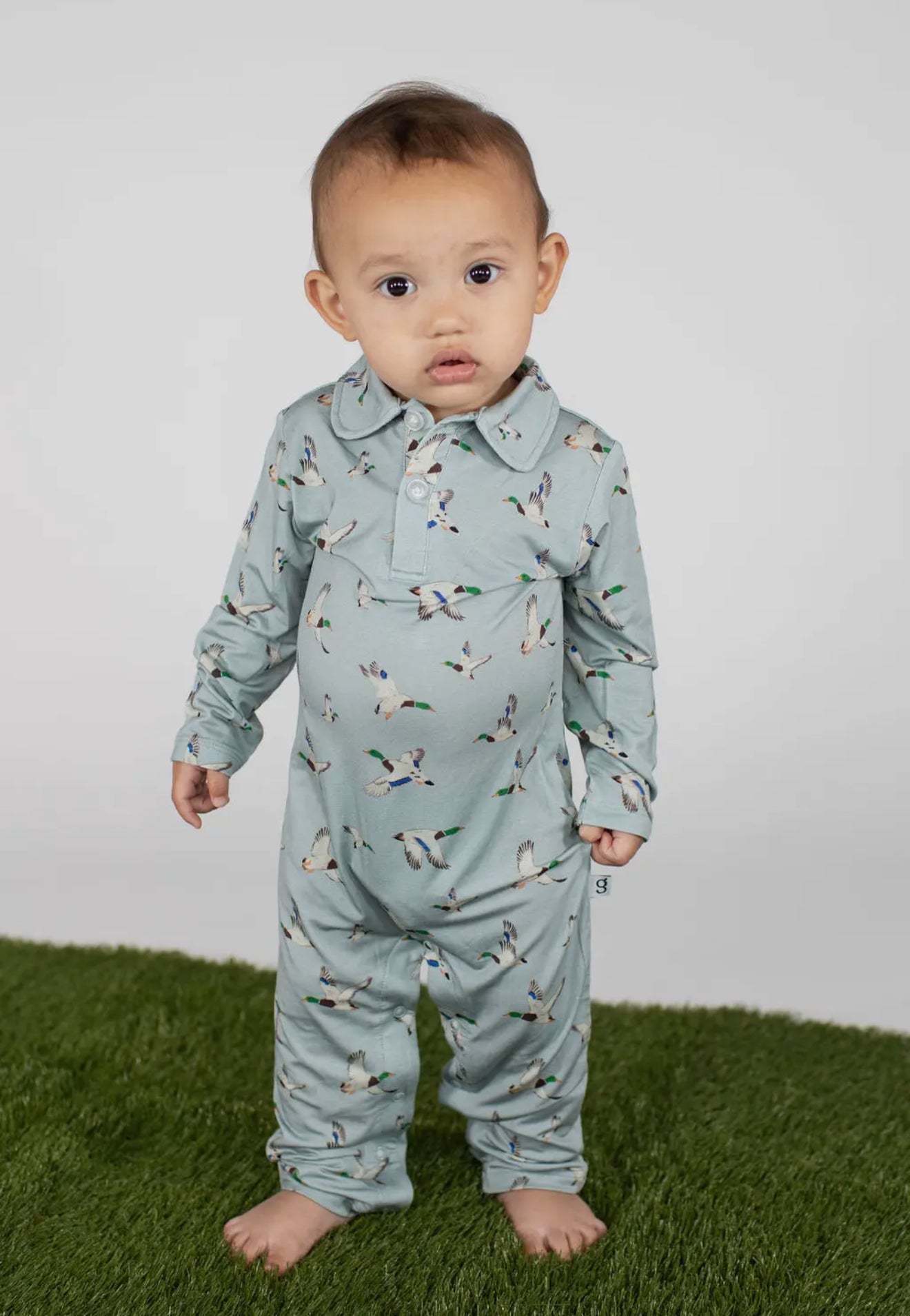 Mallard-Ducks Long Sleeve Polo Romper