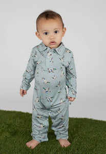 Mallard-Ducks Long Sleeve Polo Romper