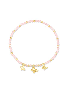 Lillia Pink Beaded Gold Butterfly Stretch Bracelet