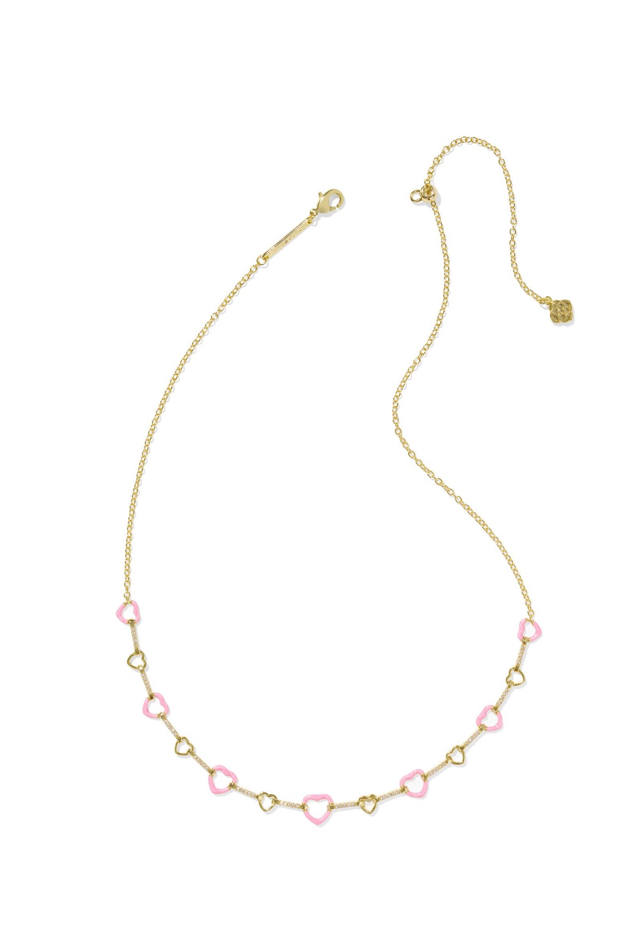 Haisley Pink Pearlescent Enamel Heart Gold Strand Necklace