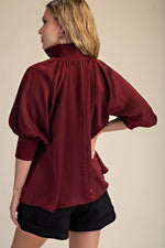 Load image into Gallery viewer, Taken By You Burgundy Gold Zip Blouse
