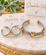 Load image into Gallery viewer, Two-Tone Love Knot Cable Cuff Bracelet

