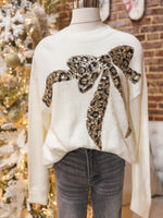 Load image into Gallery viewer, Reminder Of You Leopard Sequin Cream Bow Sweater
