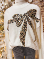 Load image into Gallery viewer, Reminder Of You Leopard Sequin Cream Bow Sweater
