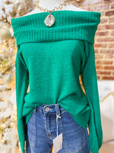 Always You Green Cold Shoulder Sweater