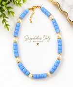 Load image into Gallery viewer, Light Blue With Pearl Accent Beaded Necklace Collection
