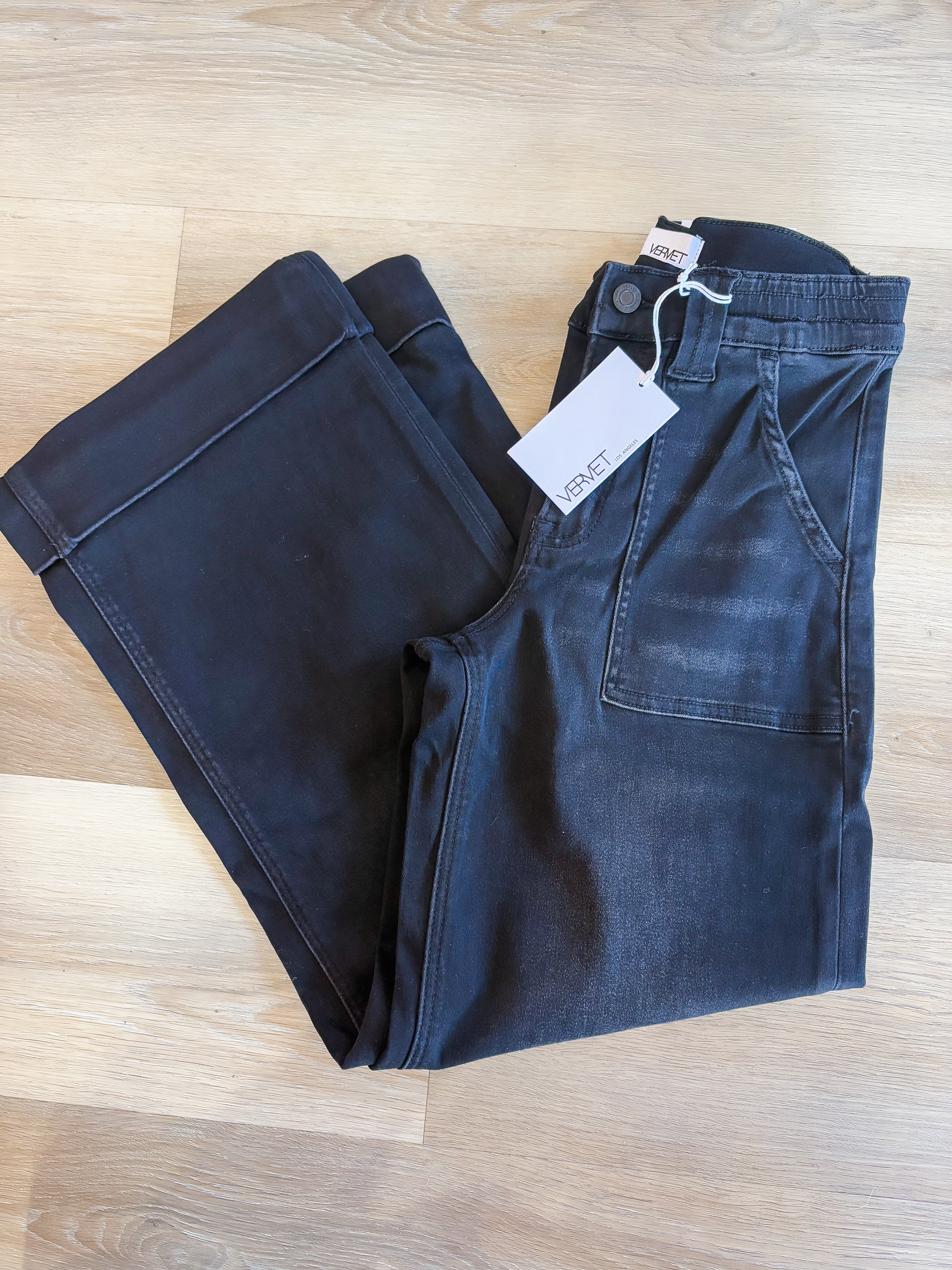 Kris High Rise Wide Leg Black Vervet Denim