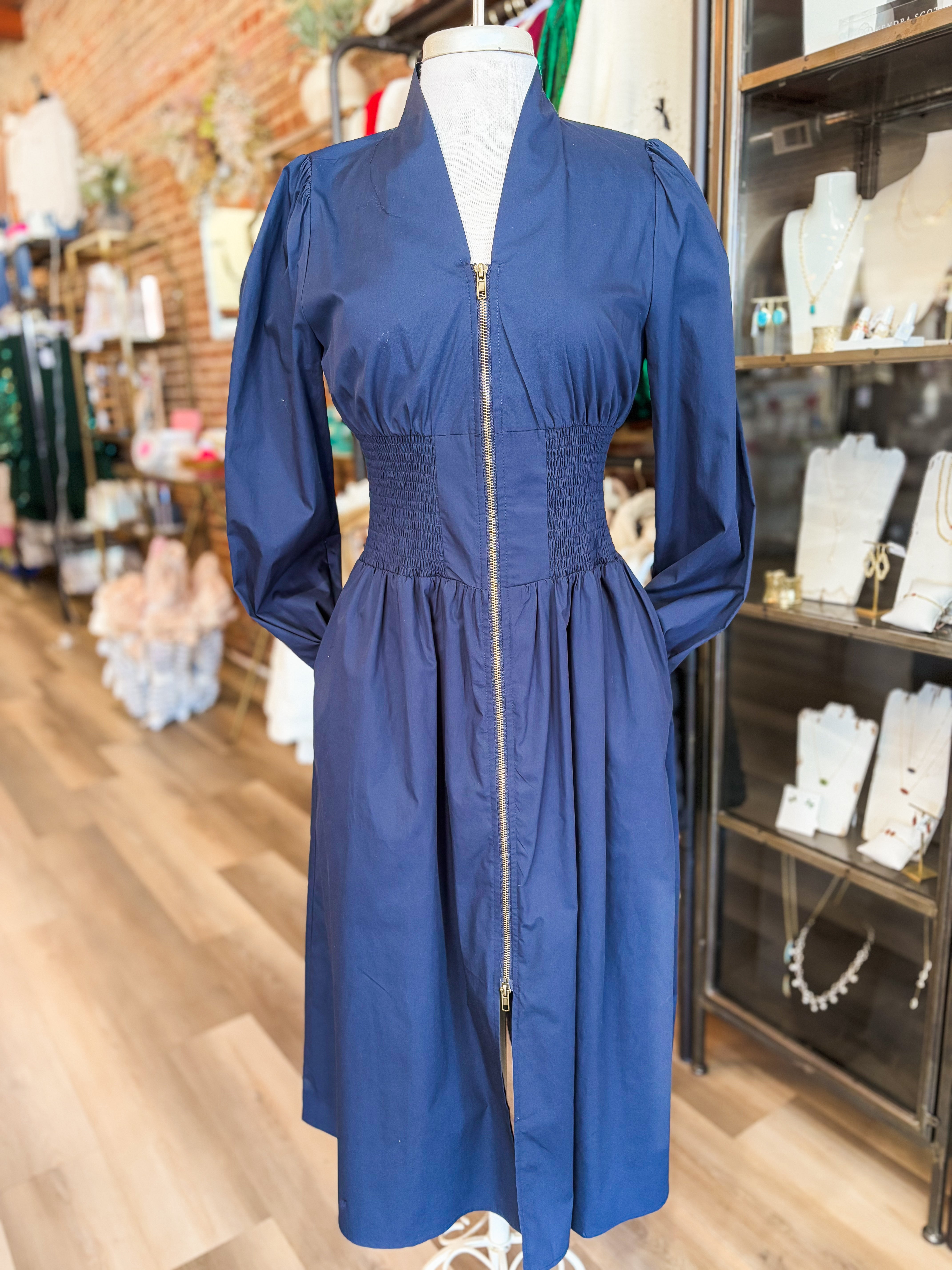Sincerely Yours Navy Poplin Midi Dress