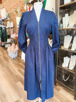 Load image into Gallery viewer, Sincerely Yours Navy Poplin Midi Dress
