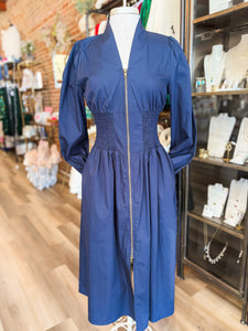 Sincerely Yours Navy Poplin Midi Dress