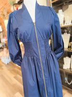 Load image into Gallery viewer, Sincerely Yours Navy Poplin Midi Dress
