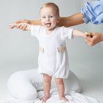 Load image into Gallery viewer, Paty Knit Baby Bubble with Khaki Gingham Side Tabs
