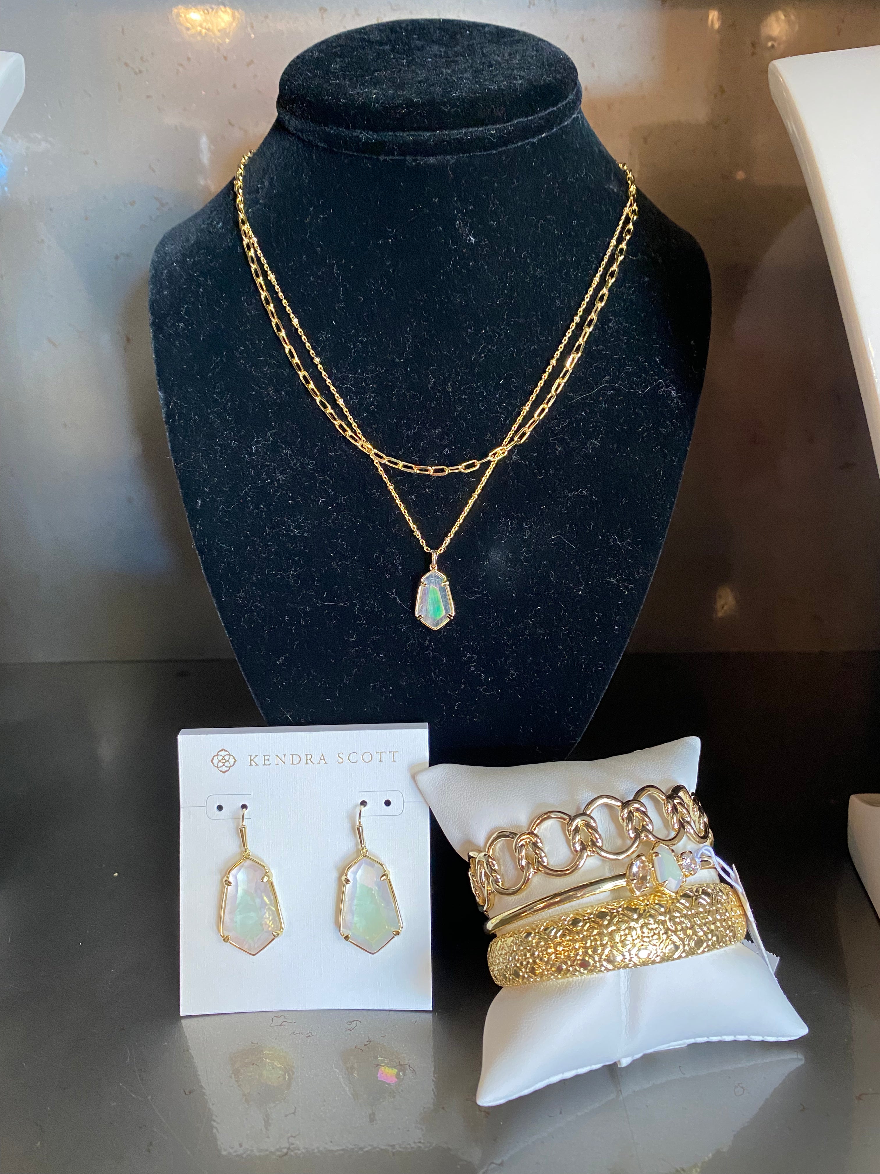 Alexandria Ivory Iridescent Pendant Drop Gold Earrings