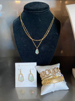 Load image into Gallery viewer, Alexandria Ivory Iridescent Pendant Drop Gold Earrings
