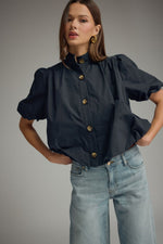 Load image into Gallery viewer, Black Button Down Bubble Blouse
