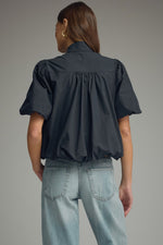 Load image into Gallery viewer, Black Button Down Bubble Blouse
