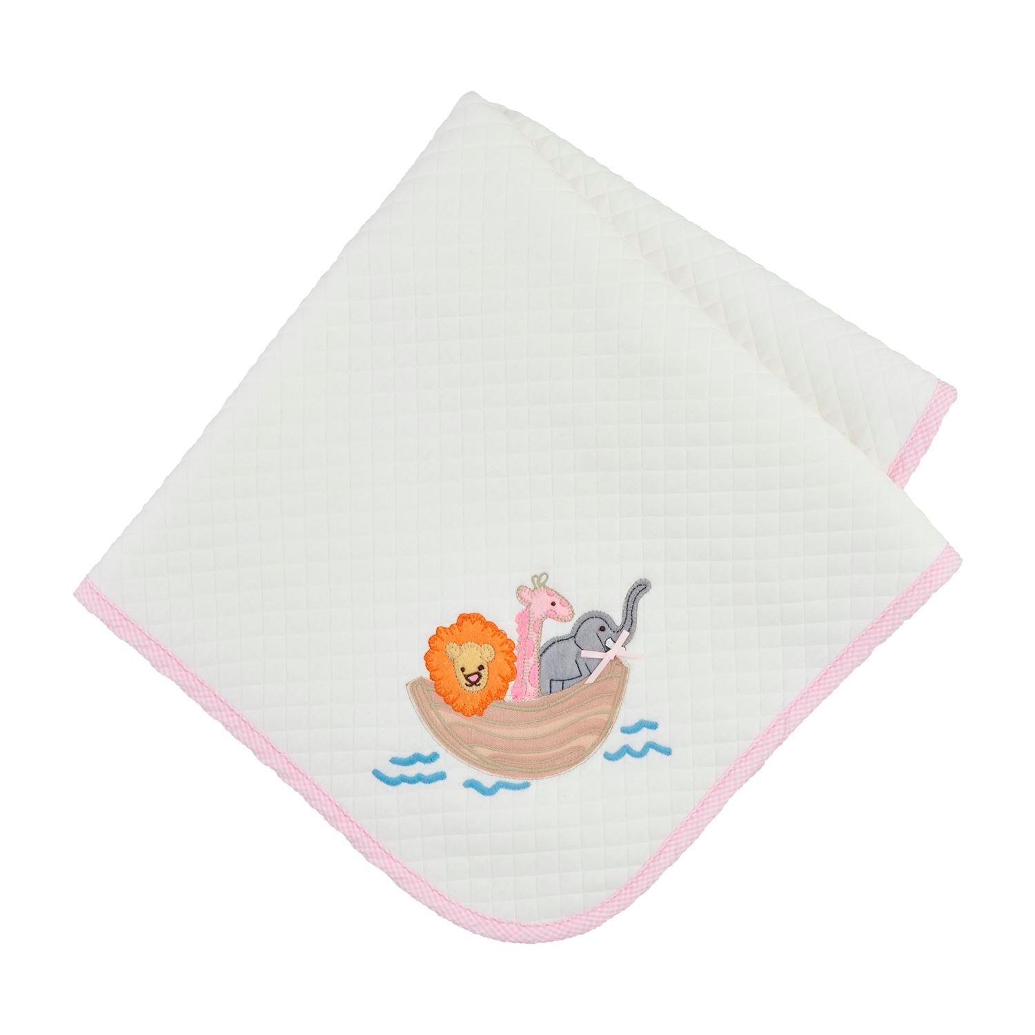 Mud Pie Pink Noahs Ark Quilted Blanket
