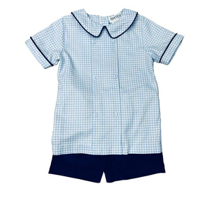 Blue Plaid Boy's Fall Short Set