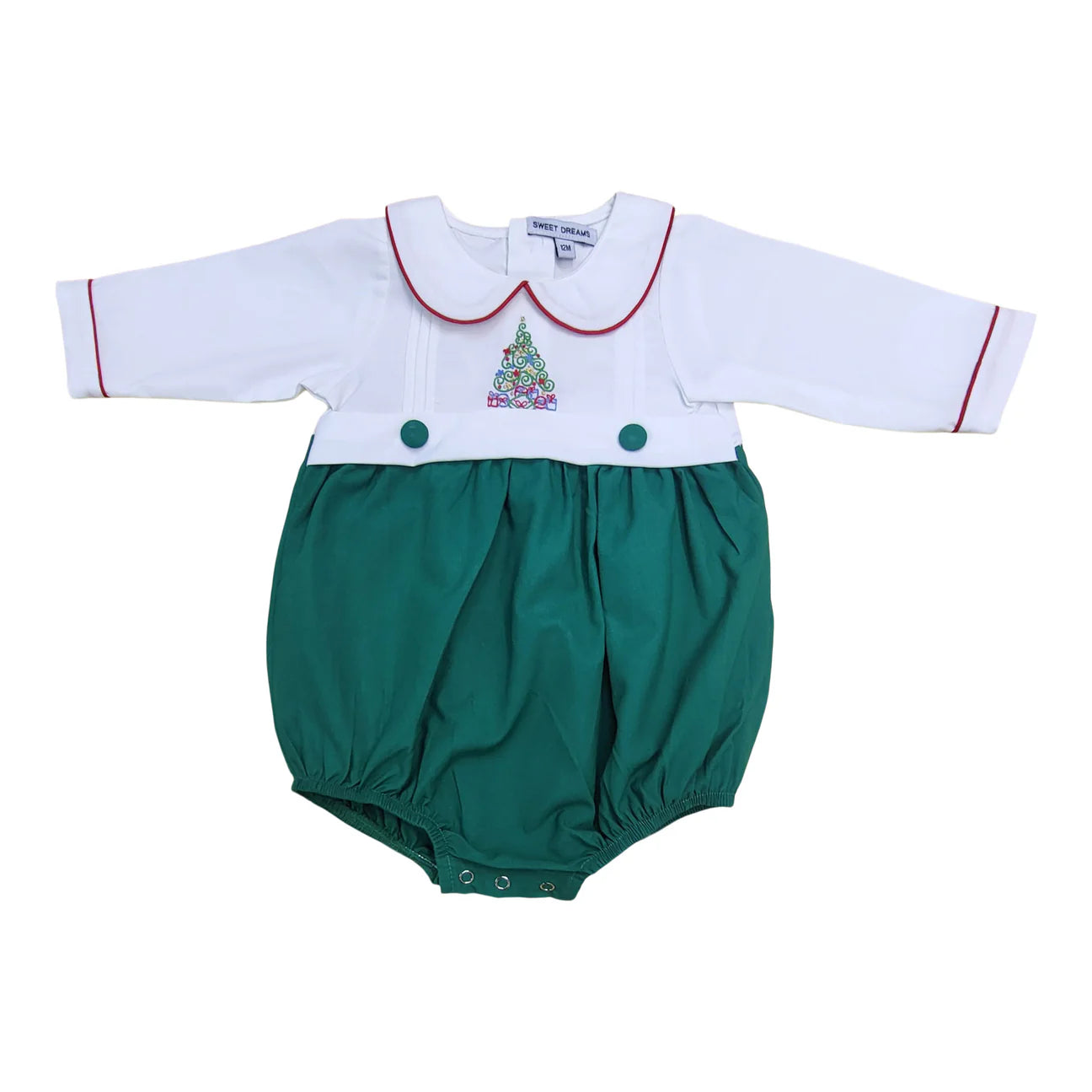 Christmas Tree Smocked Hunter Green Bubble