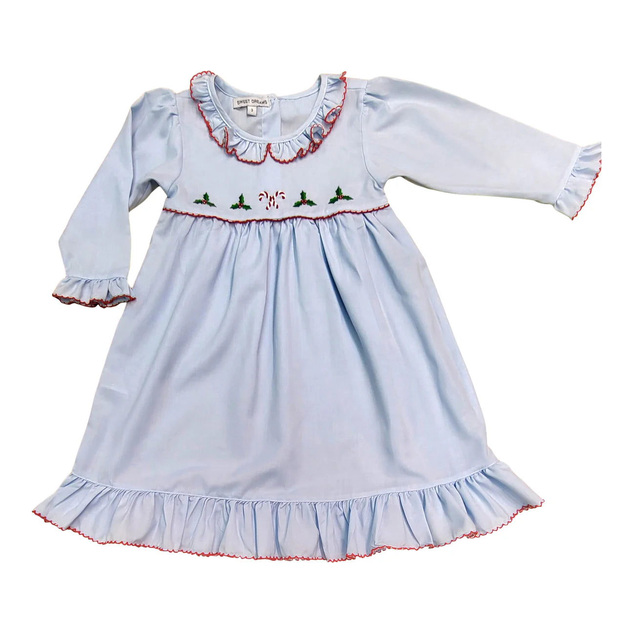 Blue Gown Red Trim W/ Candy Cane & Holly