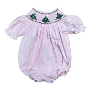 Sweet Dreams Pink Christmas Tree Smocked Girl Bubble