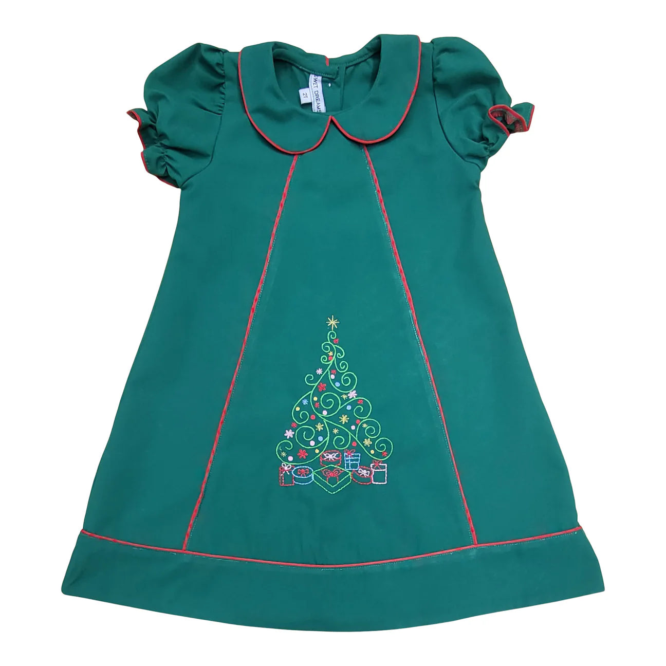 Sweet Grace Green Christmas Tree Embroidered Dress