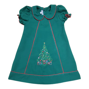 Sweet Grace Green Christmas Tree Embroidered Dress