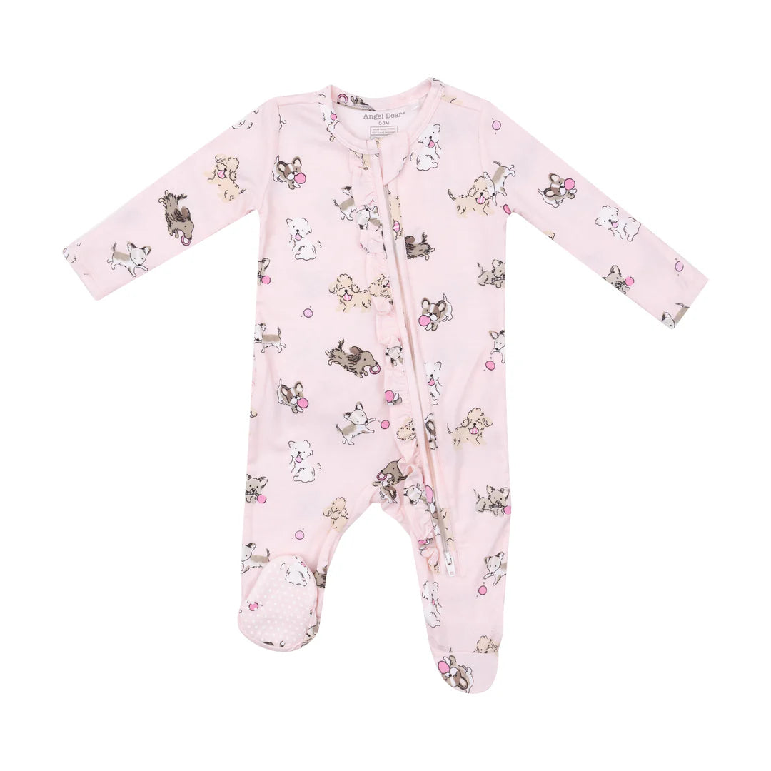 Angel Dear Fluffy Puppies 2 Way Ruffle Zipper Footie