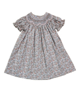 Sweet Dreams Sabrina Peach Pink Floral Print Smocked Dress