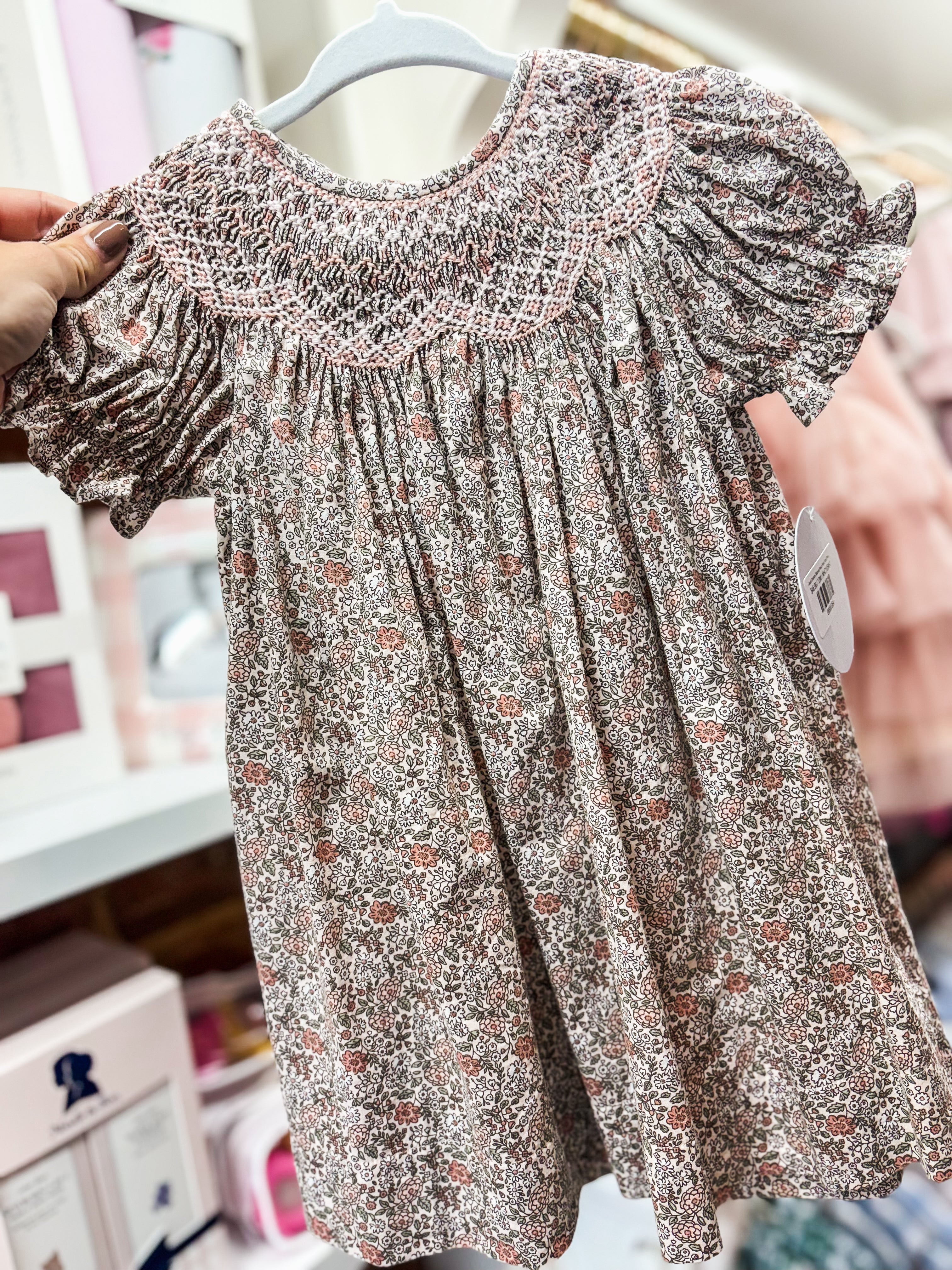 Sweet Dreams Sabrina Peach Pink Floral Print Smocked Dress