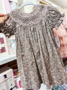 Sweet Dreams Sabrina Peach Pink Floral Print Smocked Dress