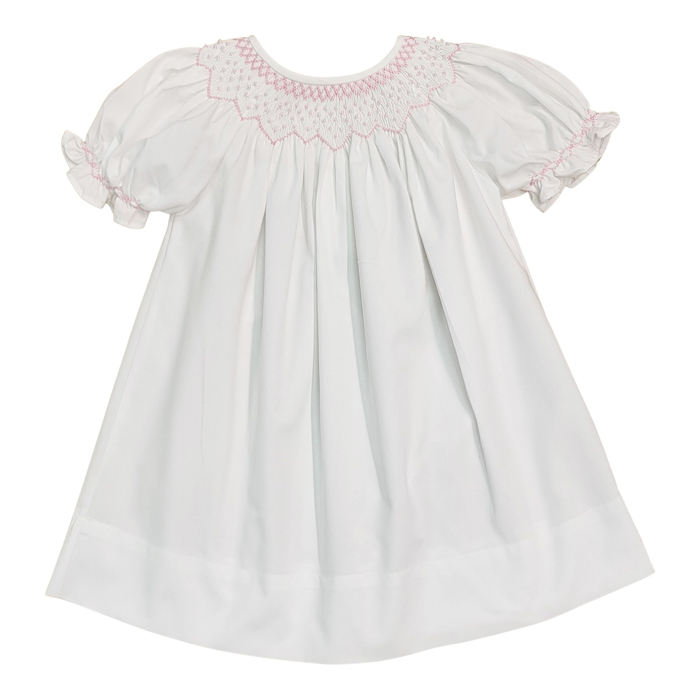 Sweet Dreams Cathy Pink Pearl White Smocked Dress