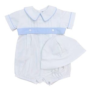 Sweet Dreams White & Blue Pleated Romper & Hat Set