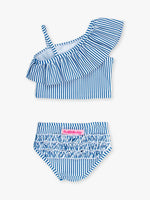 Load image into Gallery viewer, Seersucker One Shoulder Ruffle Tankini 2-Piece Swimsuit, with Signature Rear Ruffles
