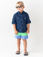 Load image into Gallery viewer, Navy Sun Protective Button Down Shirt
