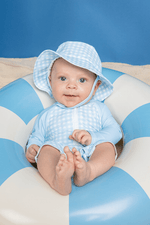 Load image into Gallery viewer, Mud Pie Blue Gingham Baby Rash Guard Set
