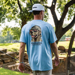 Load image into Gallery viewer, Burlebo Short Sleeve Tee - Mallard Camo Dog - Periwinkle Blue
