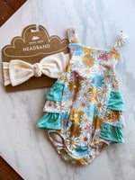 Load image into Gallery viewer, Angel Dear Good Vibes Daisy Ruffle Sunsuit
