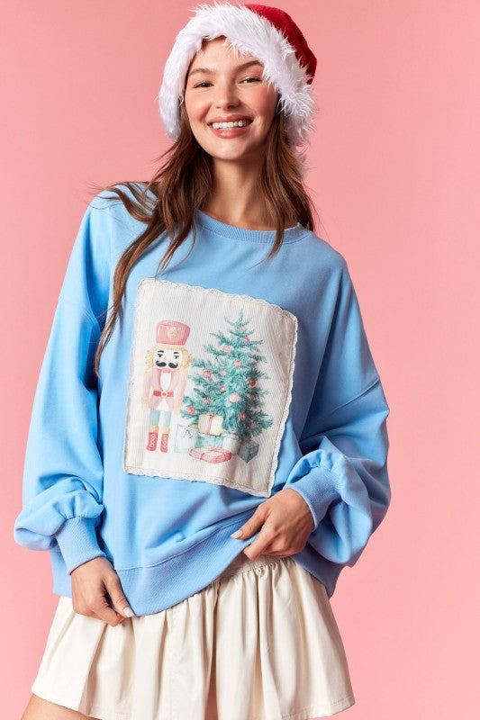 Christmas Nutcracker Sweatshirt - Light Blue