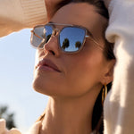 Load image into Gallery viewer, Jordan Gold Clear Crystal Temple Tips Silver Mirror Sunglasses

