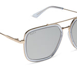 Load image into Gallery viewer, Jordan Gold Clear Crystal Temple Tips Silver Mirror Sunglasses
