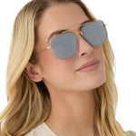 Load image into Gallery viewer, Jordan Gold Clear Crystal Temple Tips Silver Mirror Sunglasses
